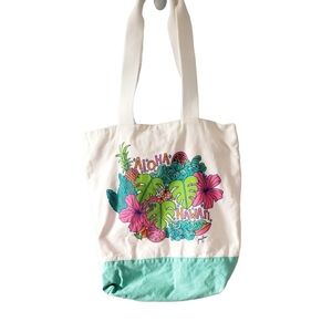 Jana Lam Hawaii Aloha Canvas Tote Hibiscus Print